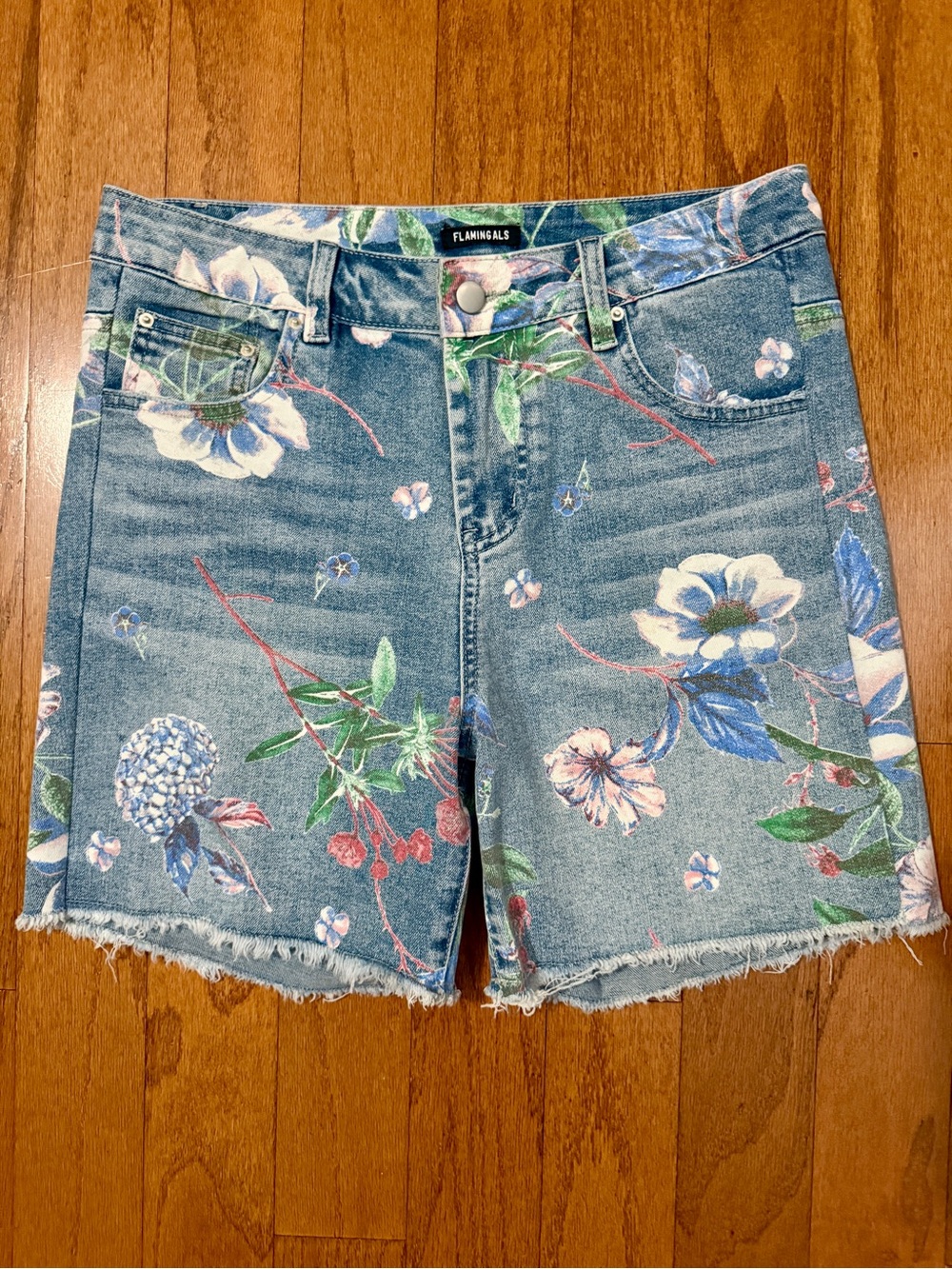 Flamingals Floral Print Denim Jean Shorts Medium